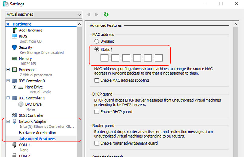 hyper-v-network-bridging-windows-VM-Advanced-Features