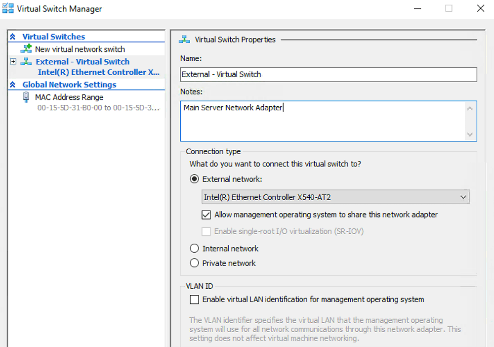 hyper-v network bridging windows