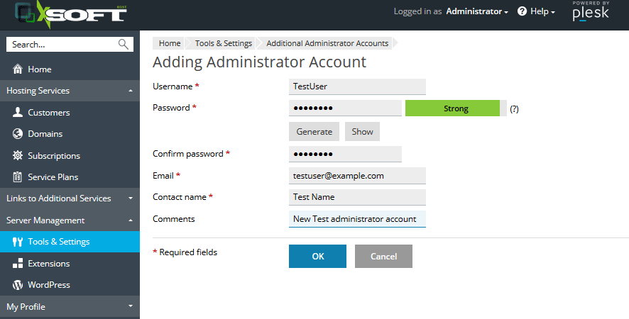 Plesk Tools & settings Adding Additional Administrator Accounts